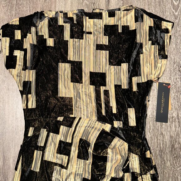 DKNY Black Gold Metallic Geo Print Sheath Dress Sleeveless Round Neck 4 NWT NEW - Picture 4 of 10